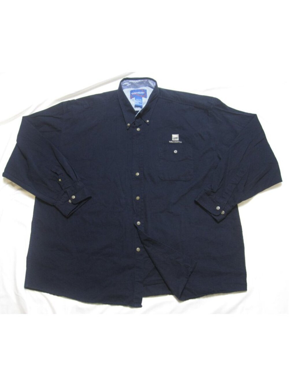 Vtg Wachovia Bank Men Sz 3XL Button Shirt Navy Blue Embroidered Corporate Preppy